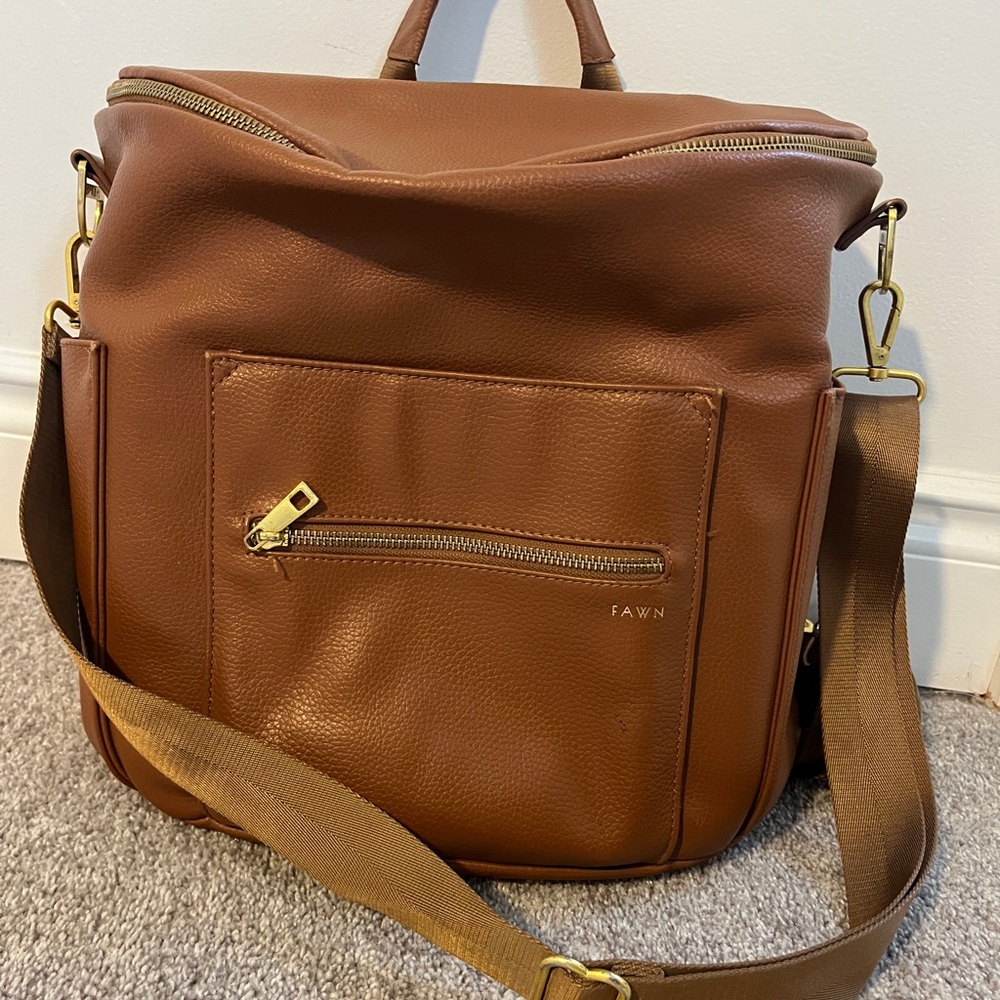 Fawn design Brown Leather diaper Backpack